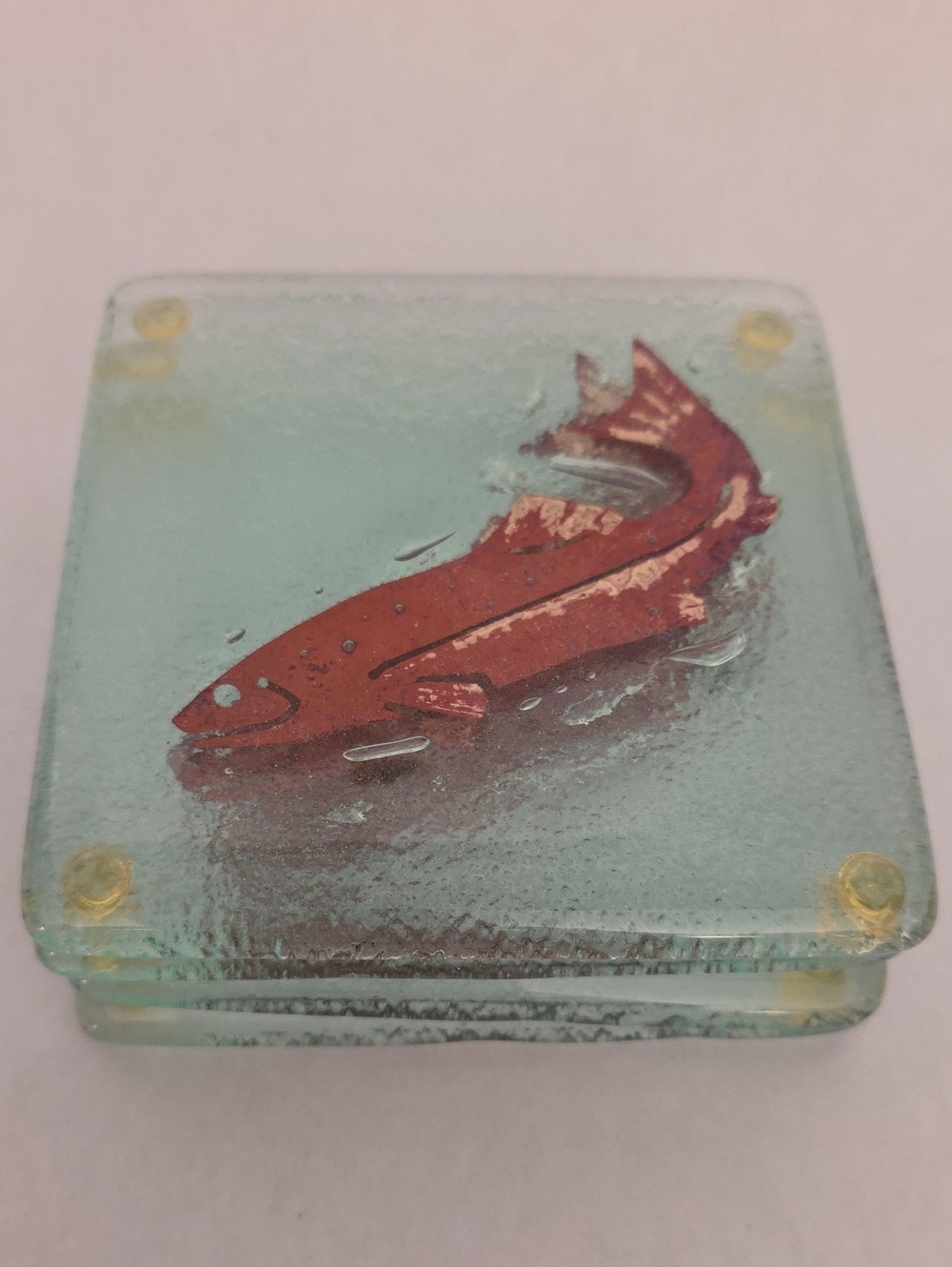 Jones Glassworks Seattle Fused Glass & Copper Salmon Coasters - Set Of 4